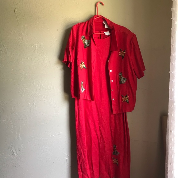 Vintage plus size tropical dress with jacket - Picture 11 of 14